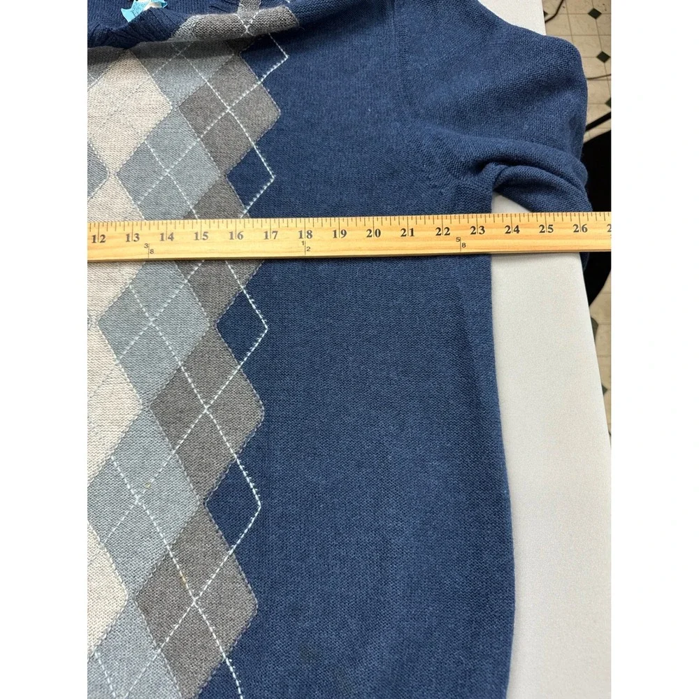 Banana Republic Mens XL Blue Argyle V-Neck Luxury Blend Cashmere Angora Sweater